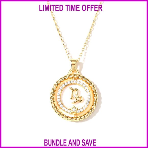 14K Gold Plated Zodiac Necklace Rotatable 12 Constellation Pendant 17.72